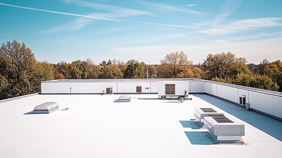 single ply a white flat roof clean