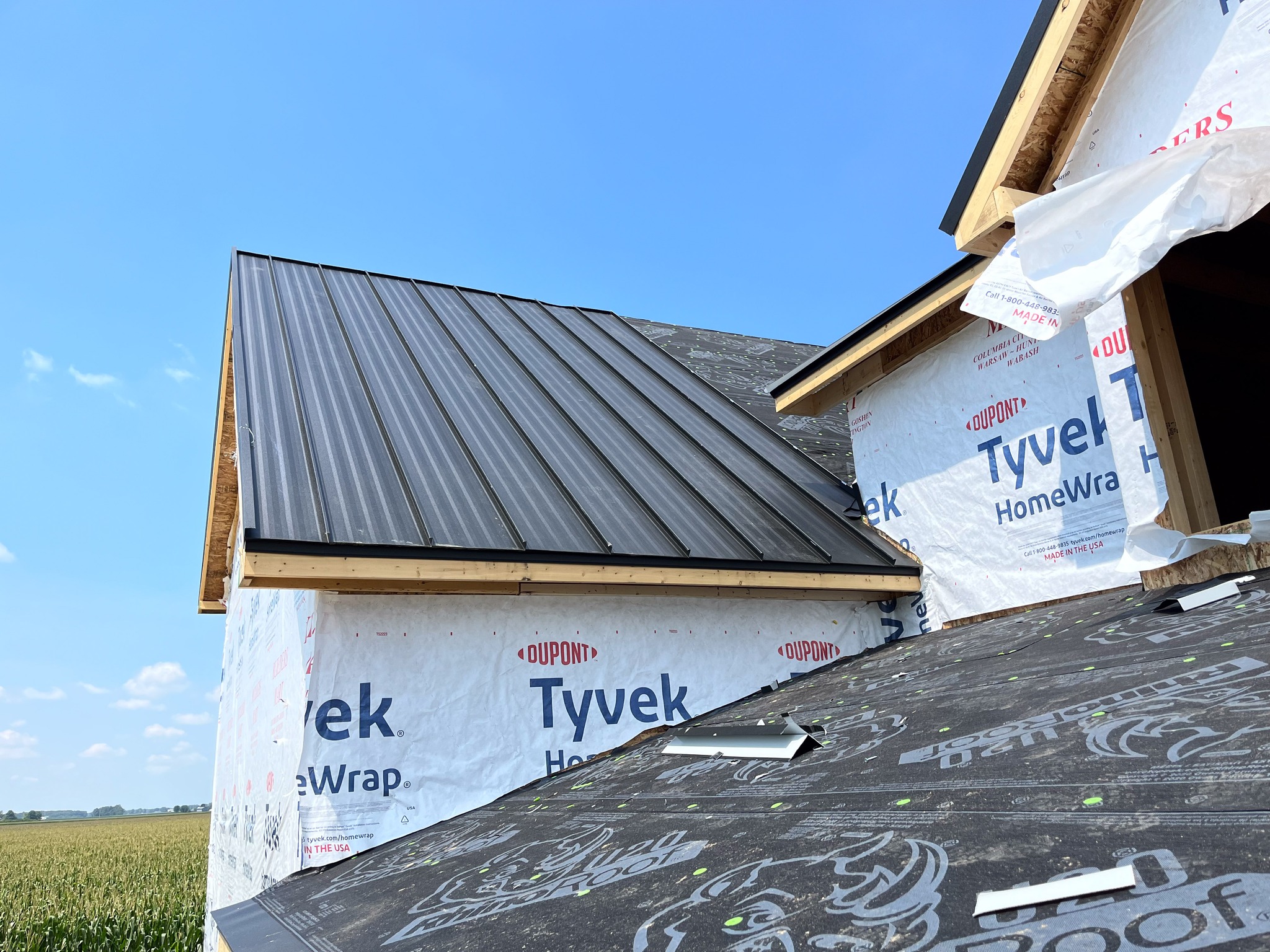 Metal roof being installed by Maumee River Roofing