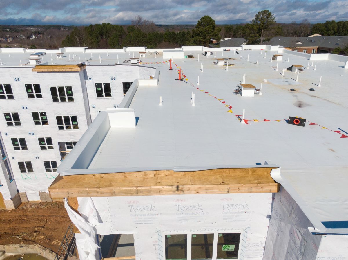 Drone Photos of TPO Commercial & Residential Roofing, roof replacement