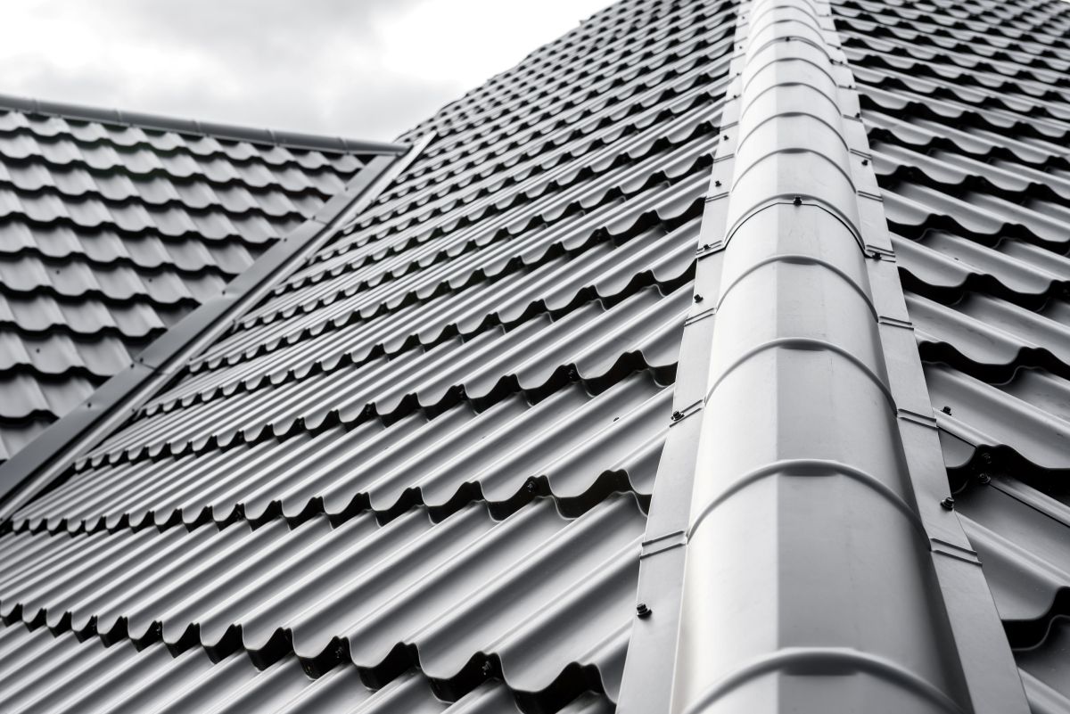 close-up of roof with metal tiles