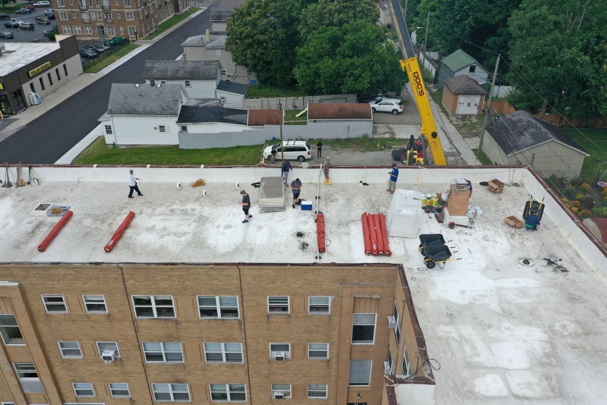 Roof repair in progress