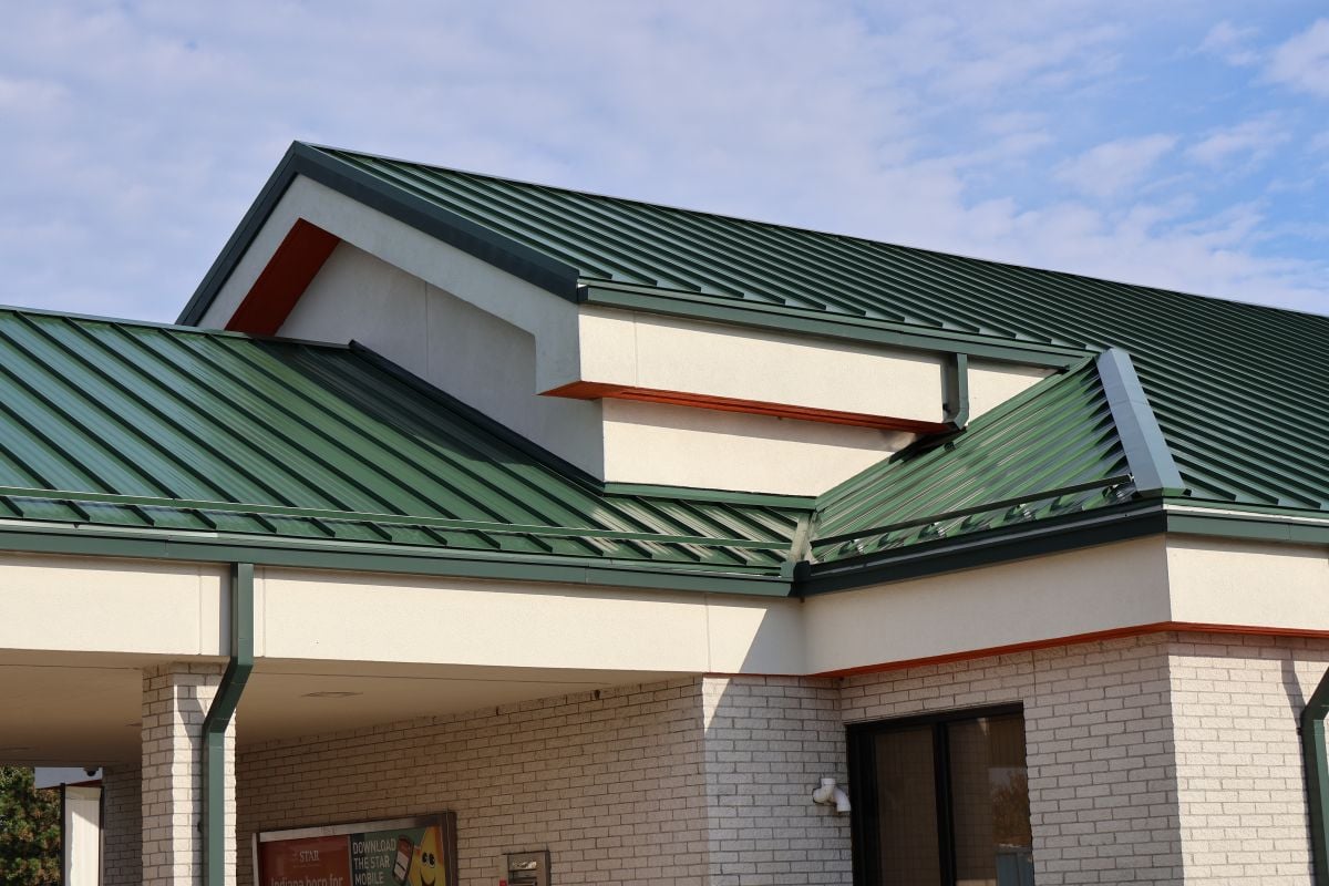 Close-up of a green metal roof