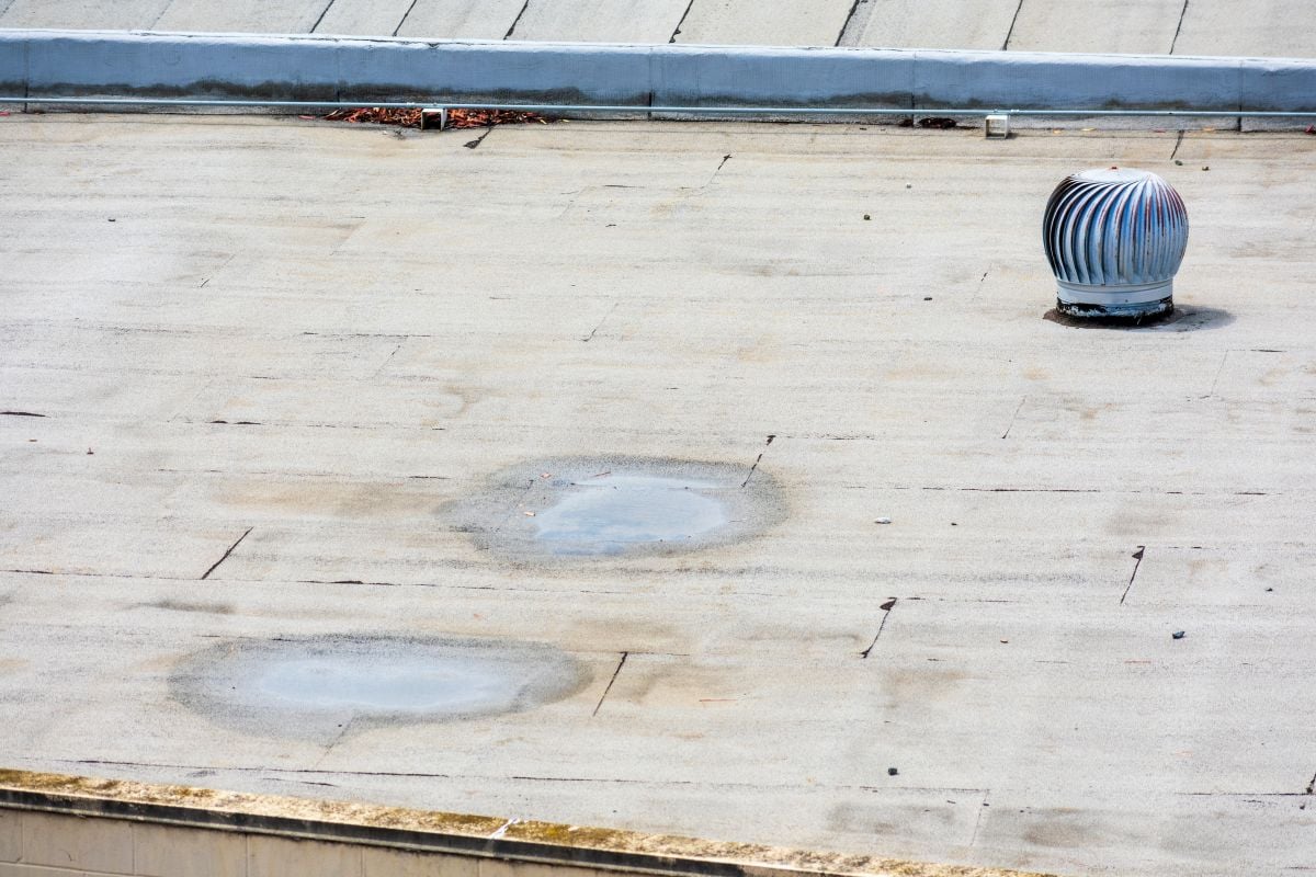 Ponding water on the settled flat roof